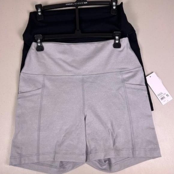 Yogalicious Lux Womens 2 Pack Tribeca & Everyday 5" Bike Shorts Grey Black XL - Picture 7 of 12